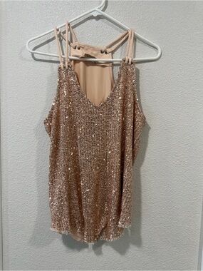 Sequin Spaghetti Strap Tank Top in Rose Gold